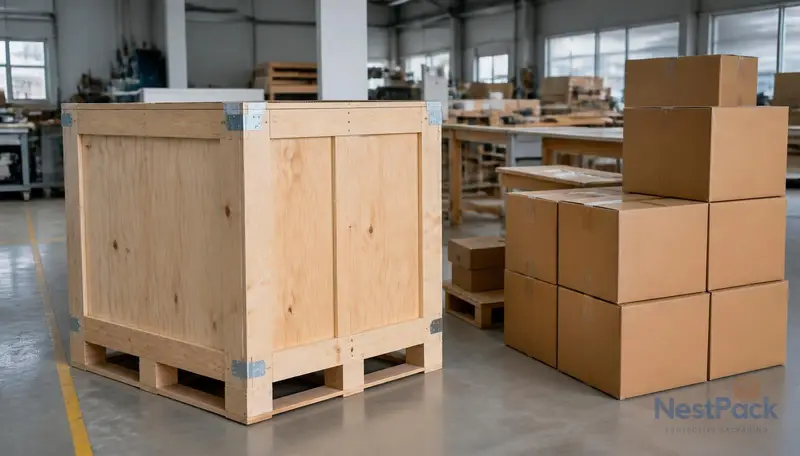 industrial equipment plywood packaging with foam cushioning